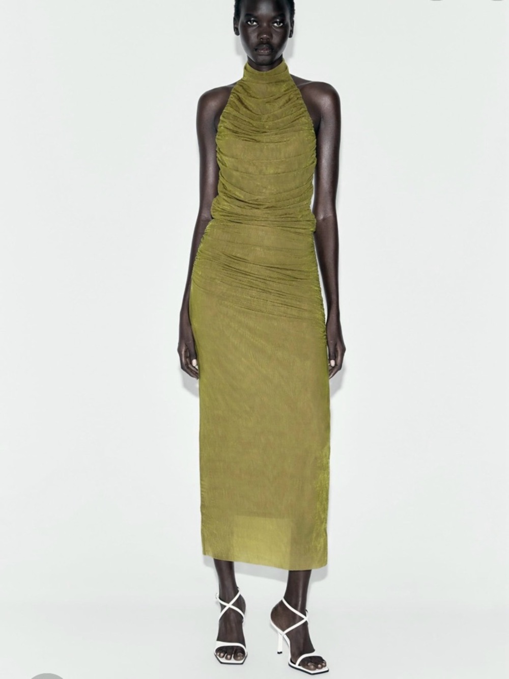 Zara Olive Green Halter Midi Dress